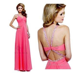 🆕 Faviana pink rhinestone cross cross back prom dress women’s size 0